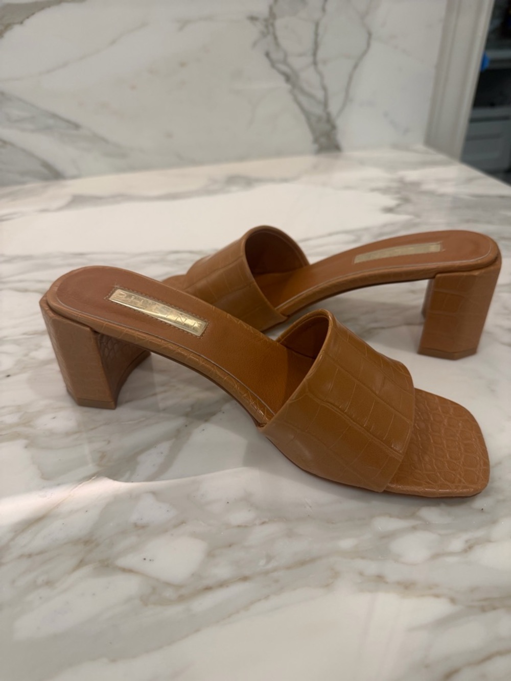 Billini Tan Croc-Embossed Slide Mule size 7.5